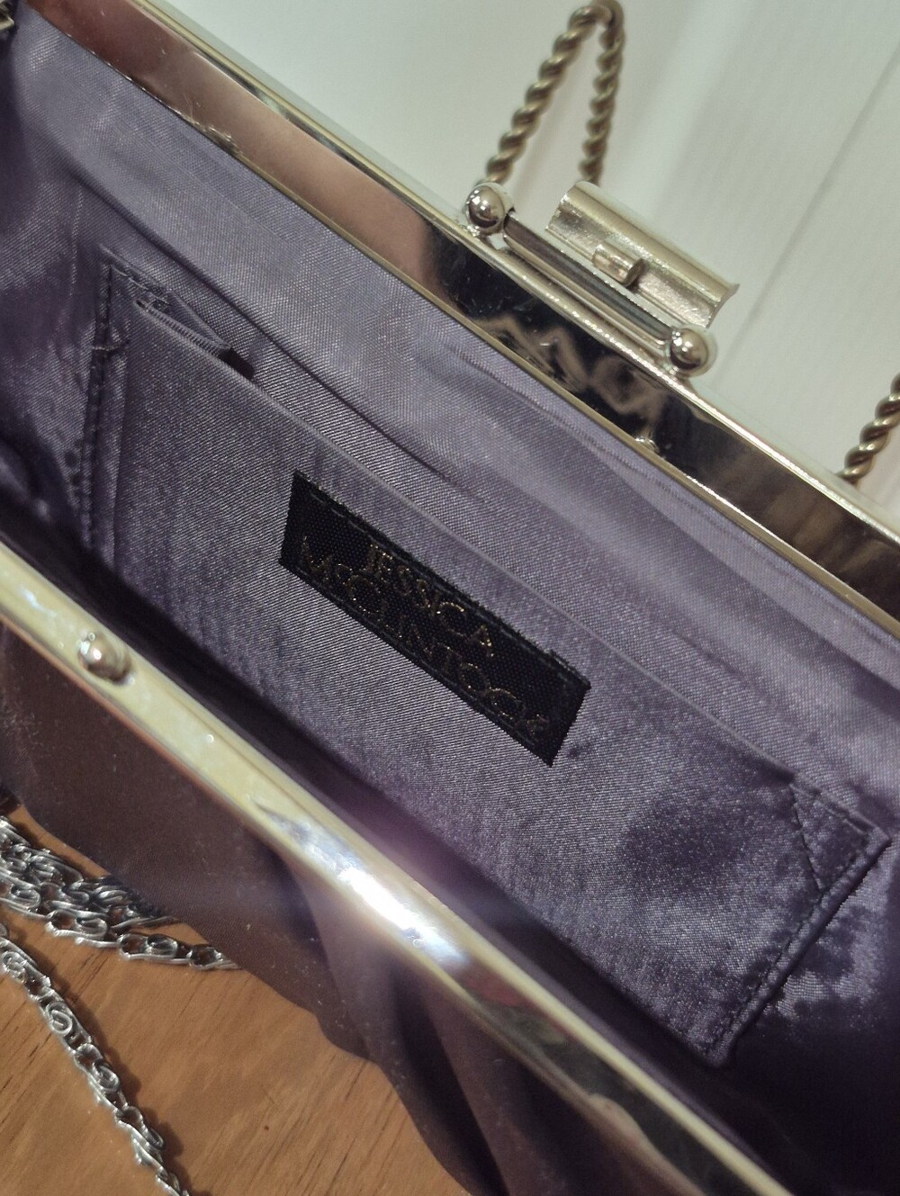Jessica McClintock silver satin evening bag - Picture 6 of 12